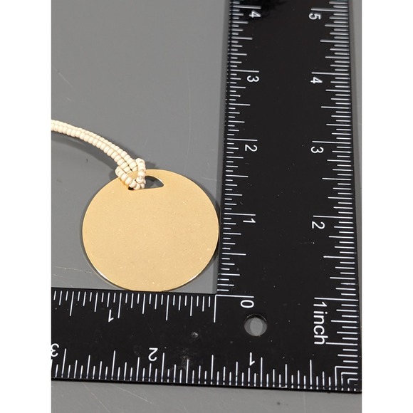 Madewell Gold Tone Round Pendant Cream Beaded Necklace Boho Chic Long 30 in - Picture 9 of 9